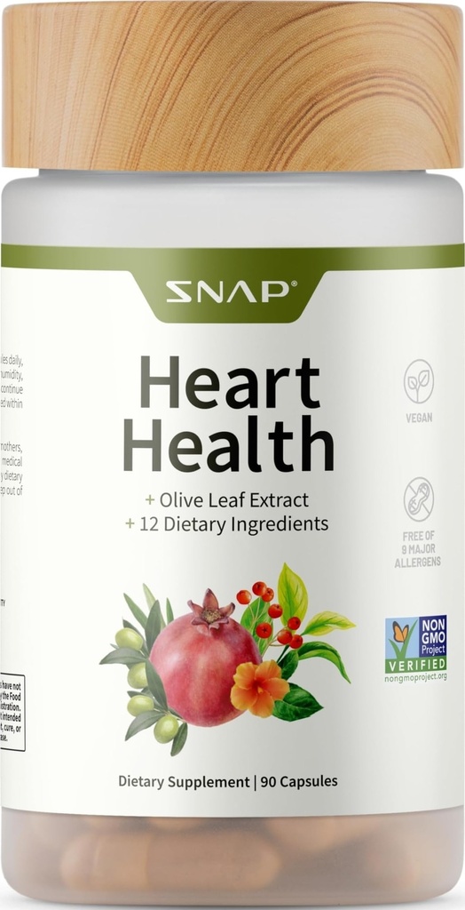 Snap Doplnky Podpora zdravia srdca Doplnok - Botanická podpora pre zdravie srdca, zdravý obeh, a hladiny oxidu dusnatého, 90 Kapsule (30 Servis, 1 mesiac dodávky)