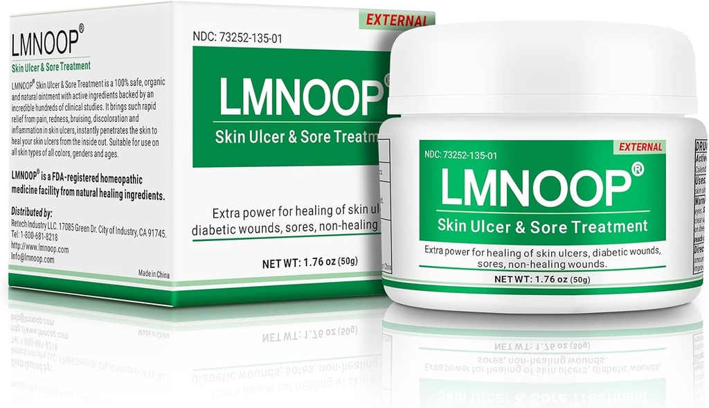 LMNOOP® Skin Ulcer Healing Ointment, for Foot & Leg Ulcers, Worres, Varicose Ulcers, Stasis Ulcers, Bedsores, Cuts, Burns, Kožné infekcie, Prírodné zložky Hlboké rany liečiace masť