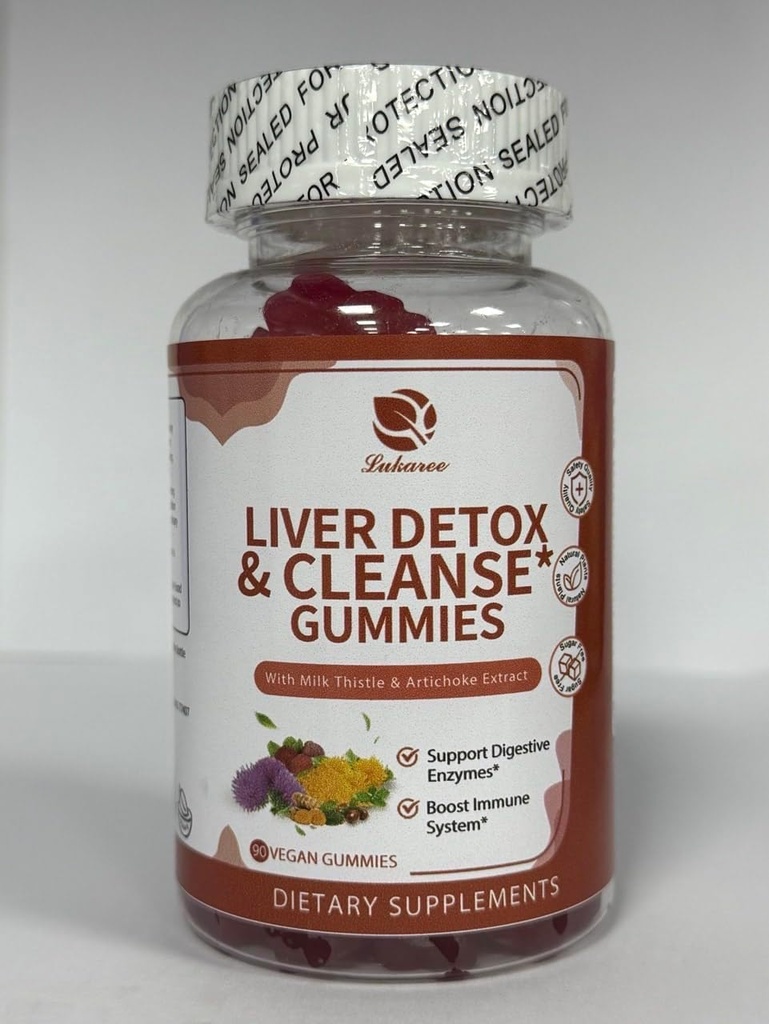 Lukaree Pečeň čistí Detox & Repair Gummies - Milk Thitle Silymarin, Dandelion, Artichoke Extract & Elderberry - Žiadny cukor, Malinová príchuť - 90 Počet