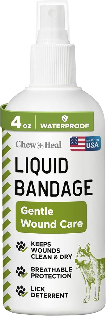Pet Liquid Bandage pre psy - 4 oz Spray s Aloe - starostlivosť o ranu vrátane rezov, scrapov a stehov - Dýchateľné a vodotesné