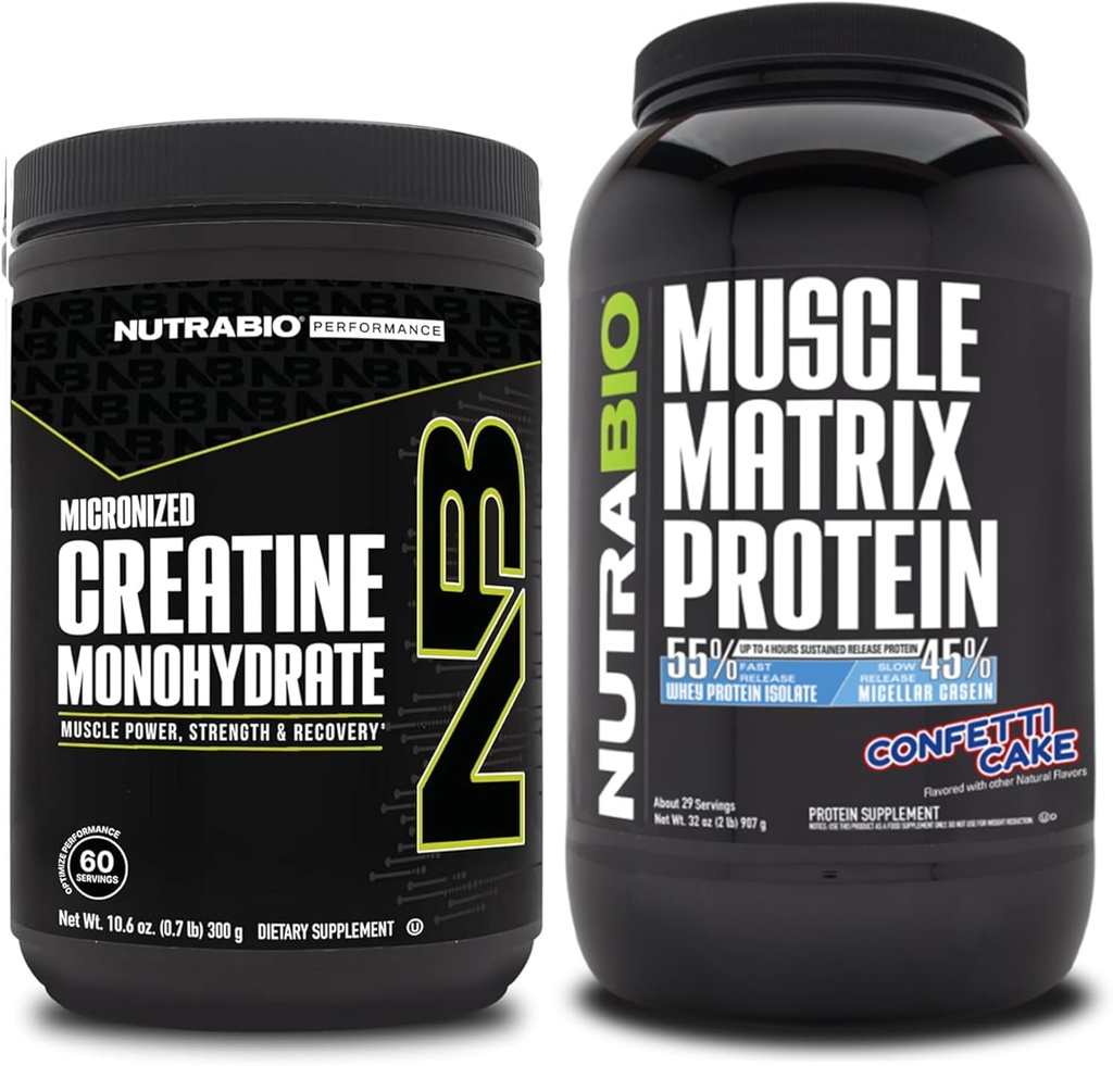 NutraBio Creatin Monohydrát, Neochutené, (300 g) a svalovej Matrix Proteín prášok, (Confetti Cake) Dodatok Bundle 