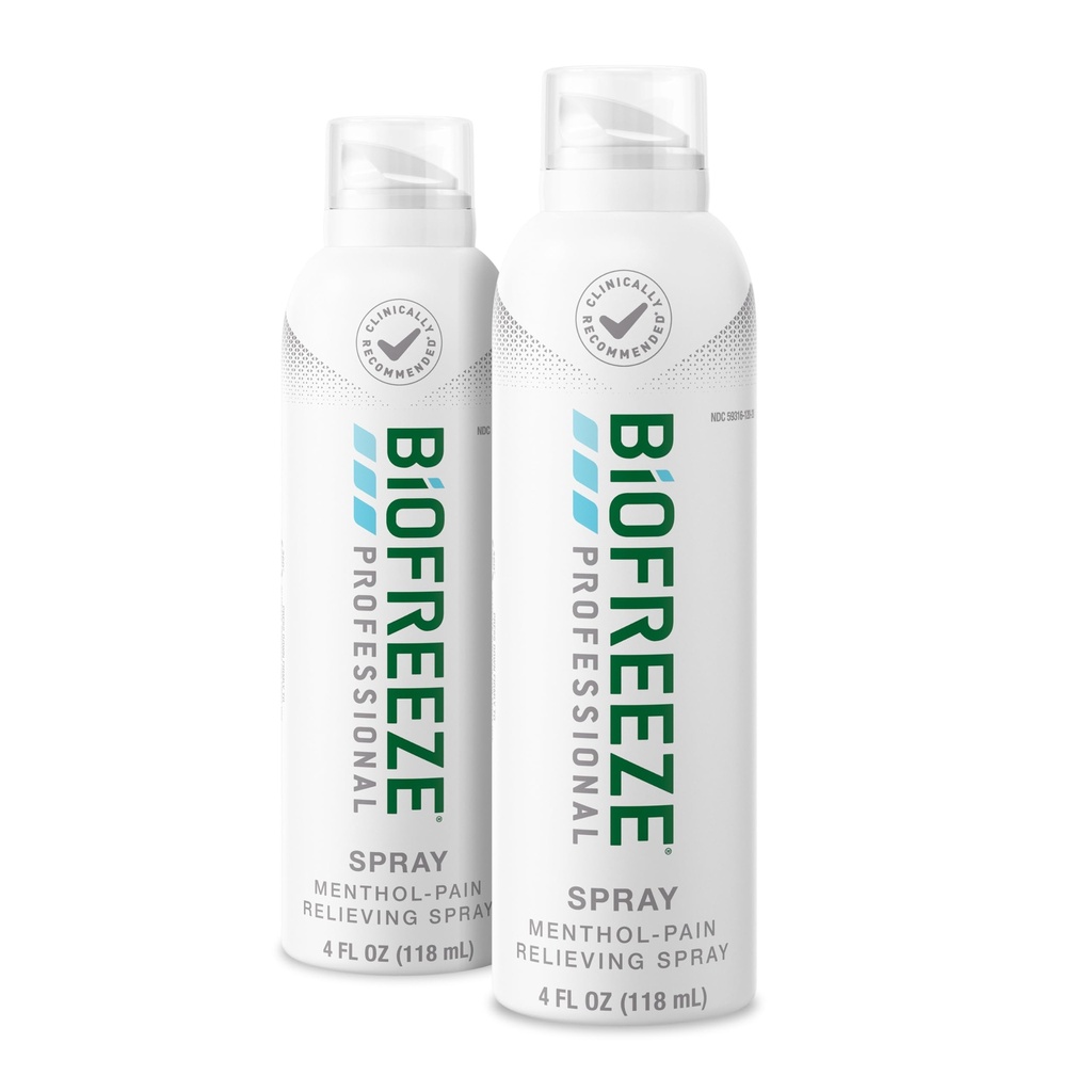Biofreeze Profesionálna sila Úľava od bolesti Aerosólový sprej, Artritída Bolesť Reliever, Úľava od bolesti v dolnej časti chrbta, Sore Muscle Relief, FSA Vhodná, 2 balenia (4 FL Biofreeze Menthol Spray)