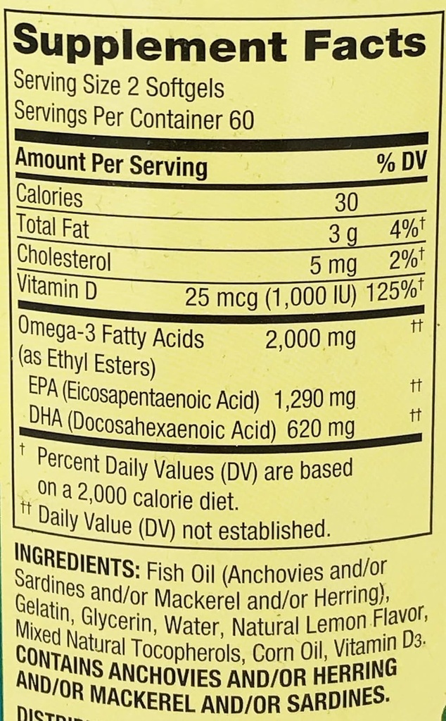Jarné údolie Omega 3 Rybí olej Maximálna starostlivosť 2000mg Citrón 120 Softgels