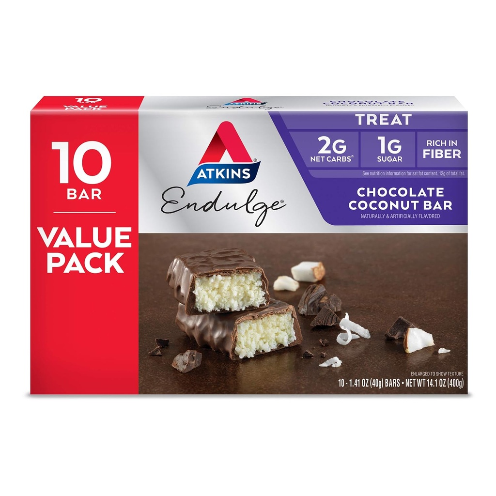 Atkins Endulge Cocolate Coconut Bar, Dessert favorite, High in Fiber, 1g Cukor, 10 g