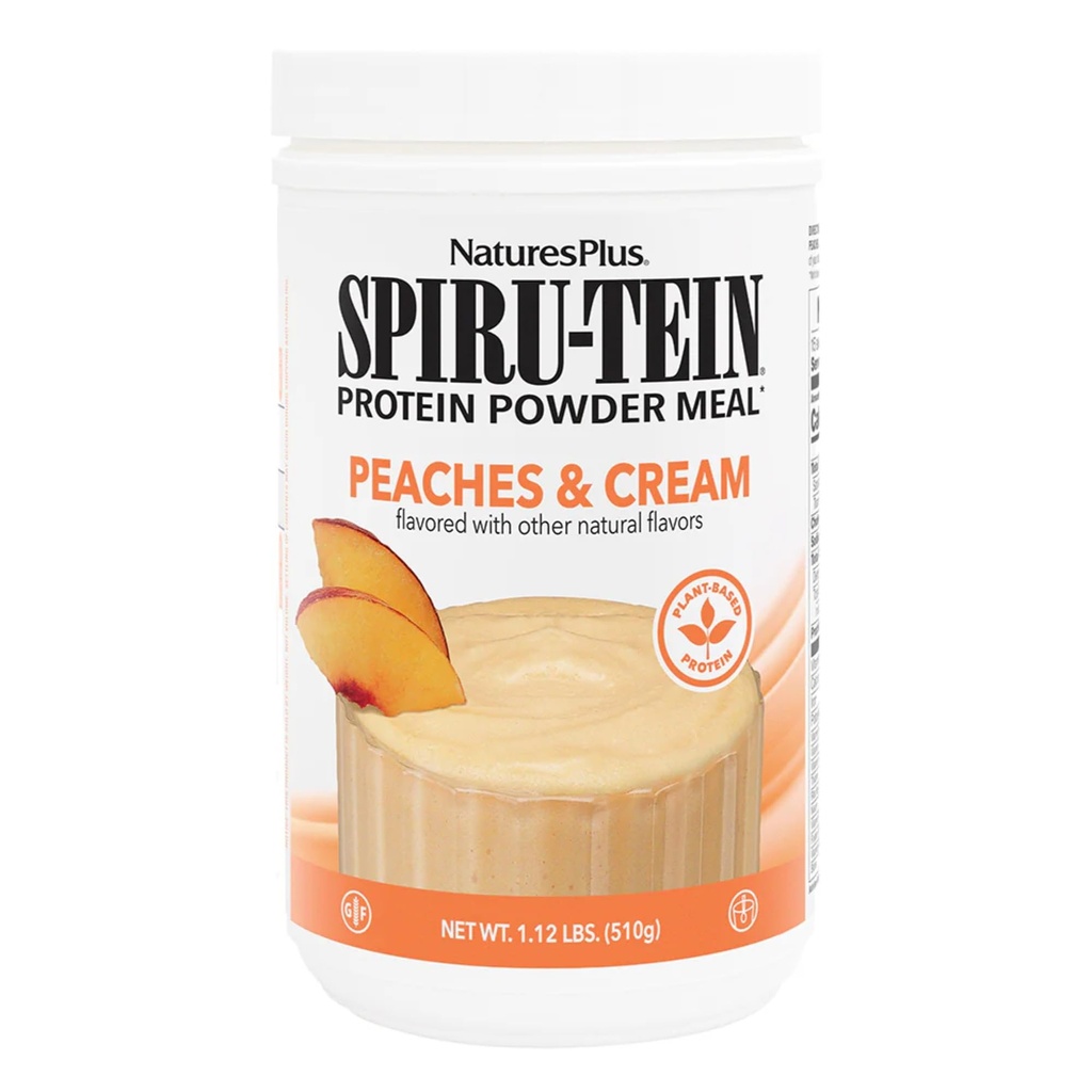NaturesPlus SPIRU-TEIN Shake - Broskyňová a krémová príchuť - 1,1 lbs, Spirulina Protein Powder - Rastlinná náhrada jedla, vitamíny a minerály pre energiu - vegetariánska, bezlepková - 15 porcií