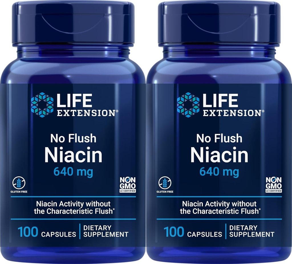 Life Extension No Flush Niacin 640 mg, 100 kapsúl (Pack of 2)