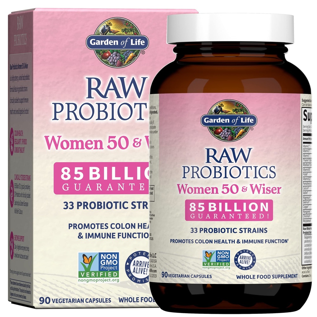 Záhrada života Raw Probiotiká Ženy 50 & Wiser - 85 Miliarda živých kultúr - Probiotické doplnky s bulharskou Yogart & Eastern Europe Wild Kefir Culture - 90 Vegetariánske kapsule