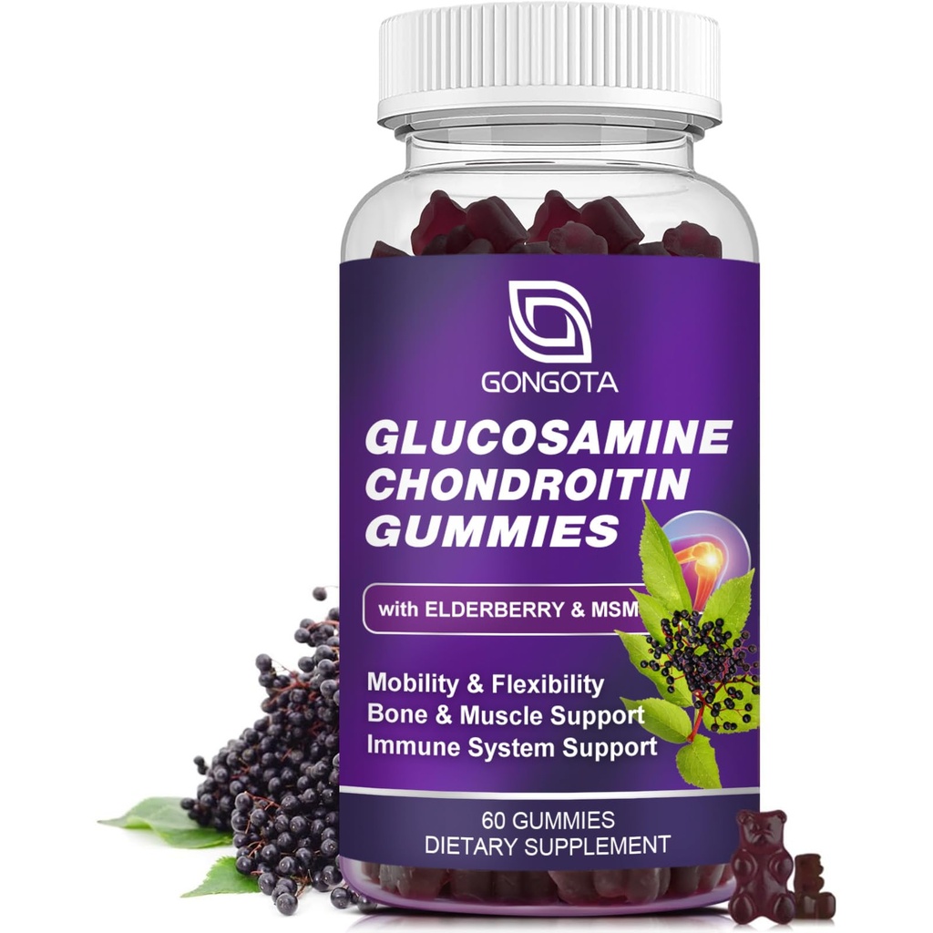 Glukozamín Chondroitín Gummy - 2- balenie, extra sila 1500 mg Glukozamín s MSM a bazami, Flexibility Support, Best Cartilage & Immune Suplement for Men and Women - 60 count (1 balenie)