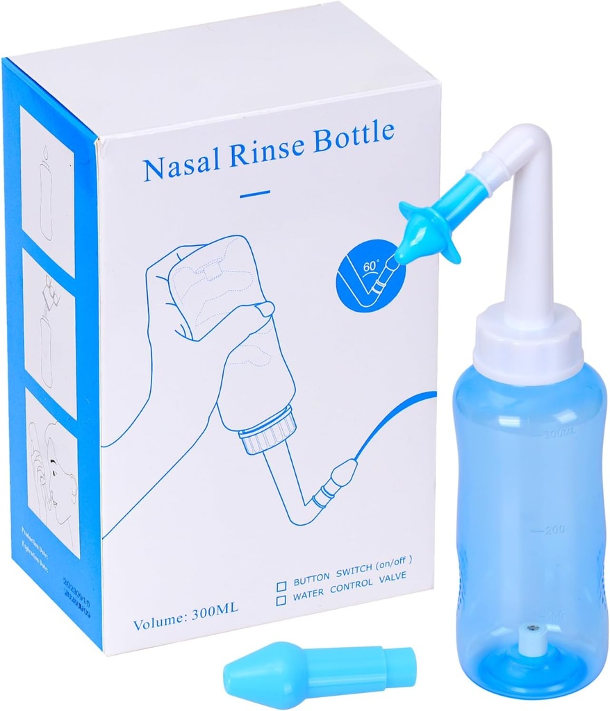 Neti Pot Sinus Rinse fľaša tlak nosa zavlažovanie umývanie sinus oplachovanie kit fľaše Nos čistič pre dospelých a deti BPA zadarmo (300ML, modrá)