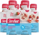 SlimFast Replacement Shake, Original Jahody & Cream, 10g pripravený piť proteín na chudnutie, 11 Fl. Oz fľaša, 4 počet (Packaging May Vary)