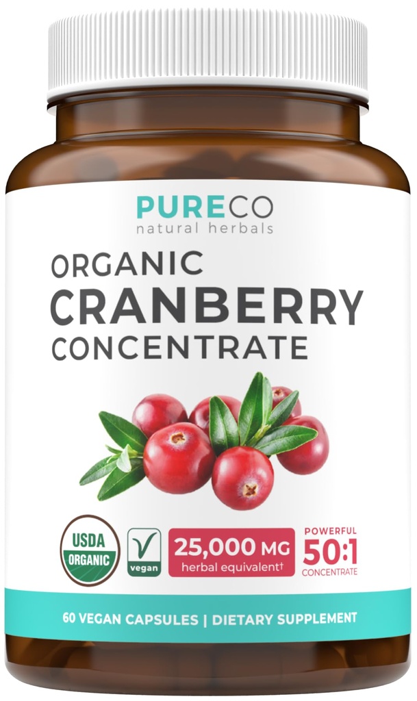 Organické pilulky Cranberry - 50:1 Koncentrát Equals 25,000mg Fresh Brusnice (Vegan) od Urinary Tract Health & Kidney Cleans - Cranberry Pills for Women - UTI Suplement Suplement - 60 Kapsule