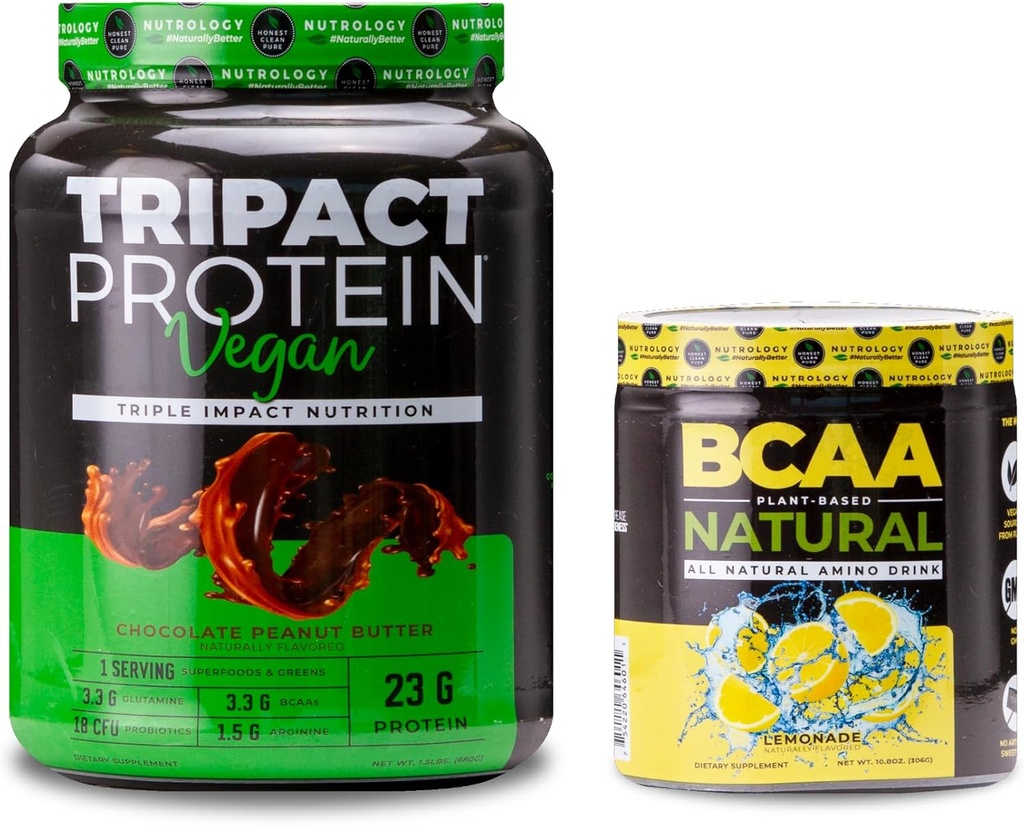 Nutrológia TRIPACT Vegan Protein Powder, for Vegan Protein Shakes, Chocolate Arašidové maslo (20 Servings) Natural, Plant Based BCAA Powder, Lemonade Flavor (30 Servings)