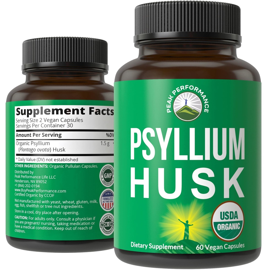 USDA Organic Psyllium Husk Vegan Kapsule Vyrobené s organickým Psyllium Husk Seed. Fiber Supplement for Gut. Tráviace Prebiotiká. Pilulky na trávenie, drsňáka bez návalu. Tablety