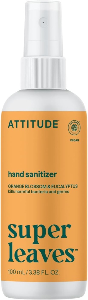 ATTITUDE ručný sprej pre dospelých a deti, EWG overené, zabíja baktérie a klíčky, Vegan, Orange Blossom & Eucalyptus, 3.38 Fl Oz (Spray fľaša)