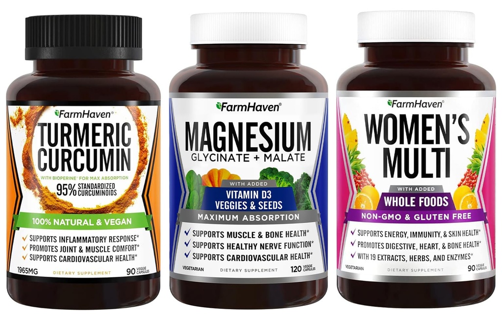 FarmHaven Magnézium + Multivitamín pre ženy + kurkumín s bioprénom čierne korenie