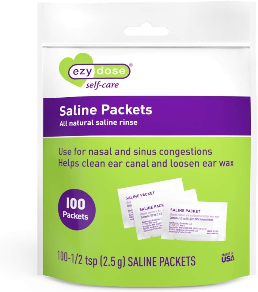 EZY DOSE Saline Nasal Rinse pakety, Individuálne zabalené Sinus Refill pakety, Nasal Relief, 100 Gróf, Made in The USA