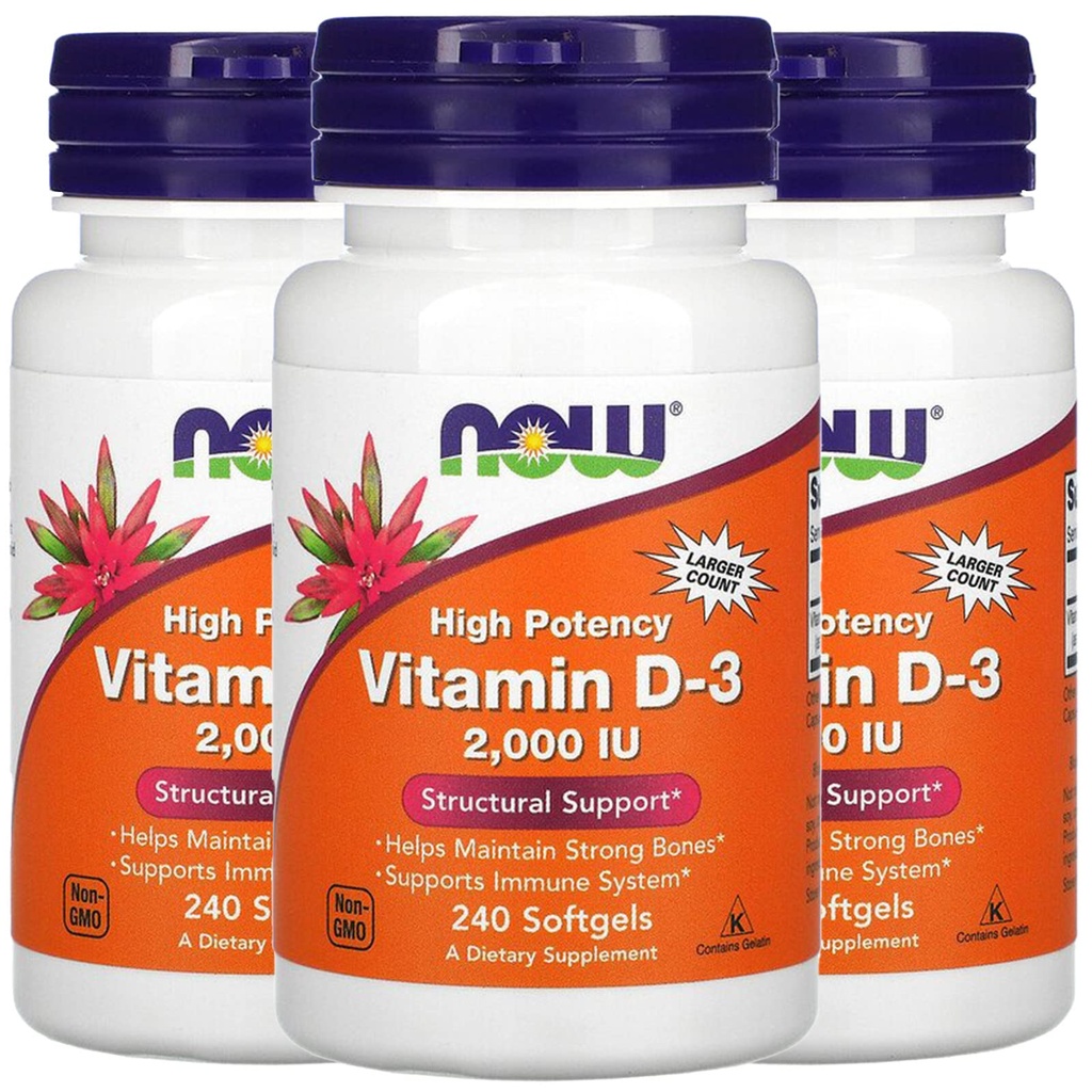 Teraz Foods Now Foods Vitamín D-3, 50 μg (2 000 IU), 240 Softgels, 3 balenia