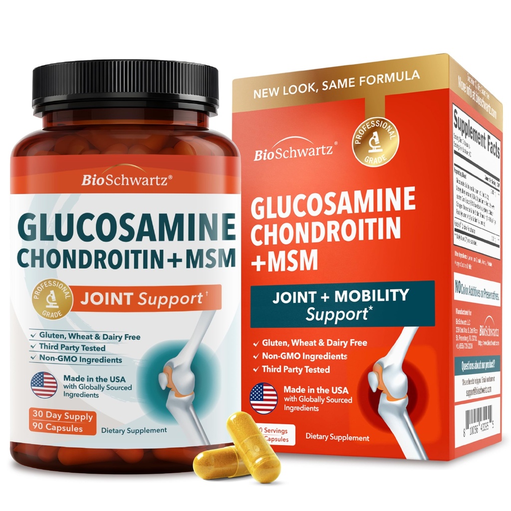Glukozamín Chondroitín MSM Joint Suplement - Collagen Peptides, Turmerica and Ginger, Kyselina hyalurónová, Glukozamín Chondroitín Sulfate pre Joint Comfort - Gluten Free, Non GMO, 90 Kapsule
