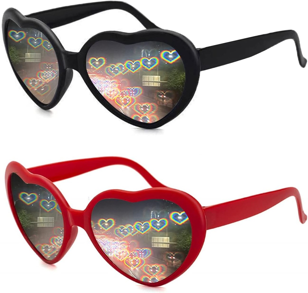 2 Pack srdce tvarované Difrakčné okuliare pre ženy, Heart Effect Slnečné okuliare sú ideálne pre Valentína Príslušenstvo, Rave Party, Svadobná strana, Musical Evening, Ohňostroje Shows.