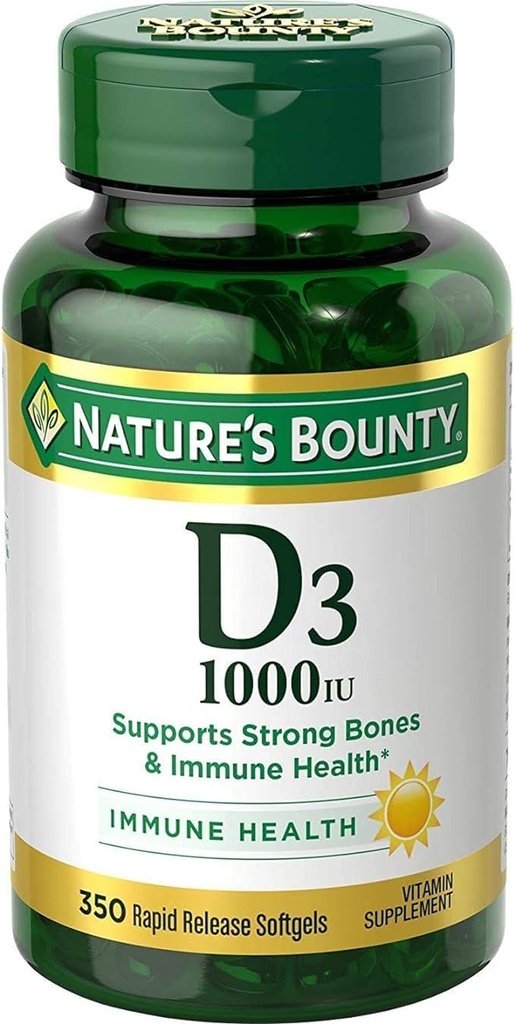 Nature's Bounty Bounty D-1000 IU Dietary Supplement Rýchle uvoľnenie Tekuté Softgels 350 ea (Pack of 2)