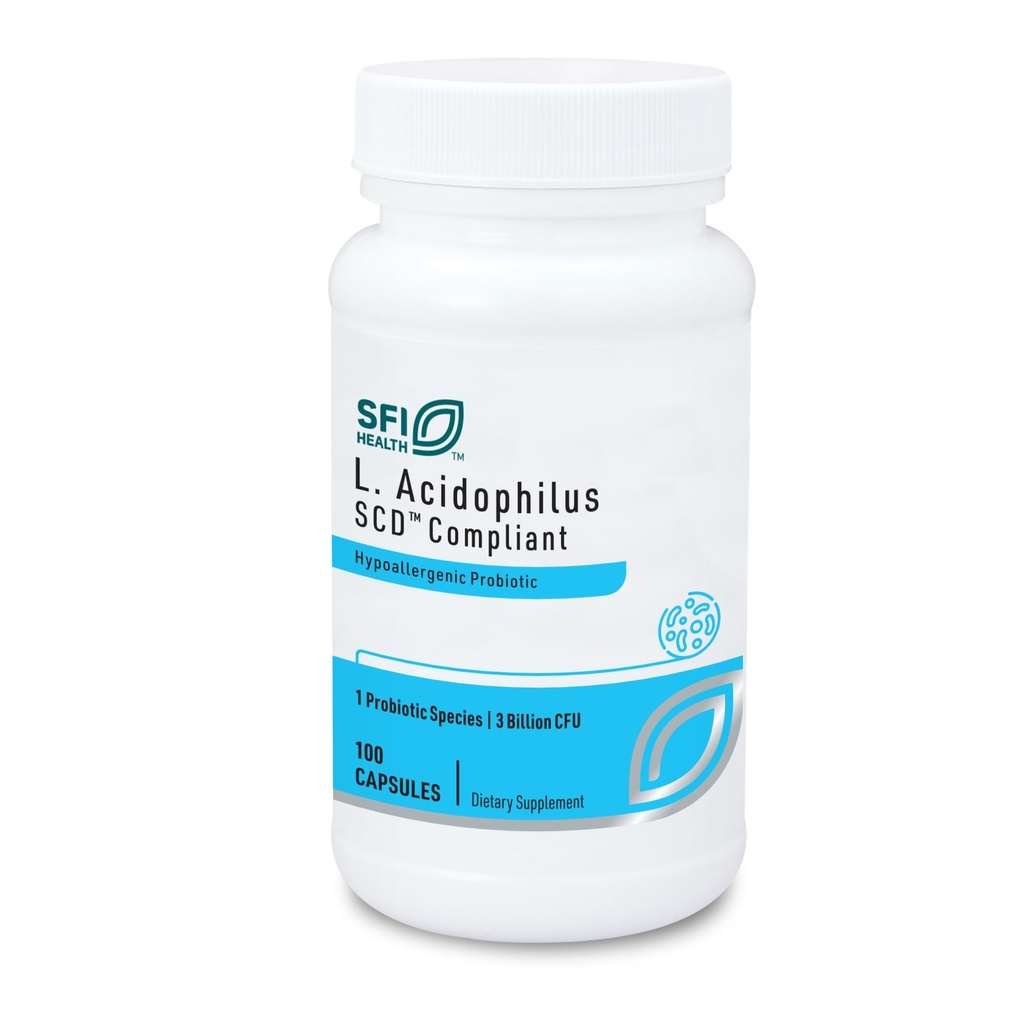 Klaire Labs SFI Health L. Acidophilus - 3 miliardy CFU Lactobacillus Probiotic, Pure SCD Compliant Formula pre mužov a ženy, Hypoalergénne a non-Dairy (100 kapsúl)