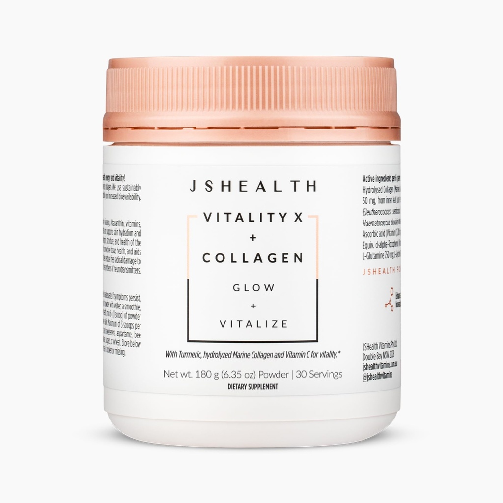 JSHealth Vitamíny Vitalita X + kolagén - Beauty Powder Supplement with Aloe Vera Silica a vitamíny C & E to výživné vlasy kože a nechtov (180g)