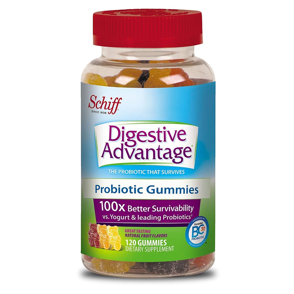 Tráviaca výhoda Denné probiotické prírodné ovocné arómy Gummies, pomáha uľaviť malé brušné nepohodlie a príležitostné chvenie, podporuje trávenie a imunitné zdravie, brusnice, 120 Počet
