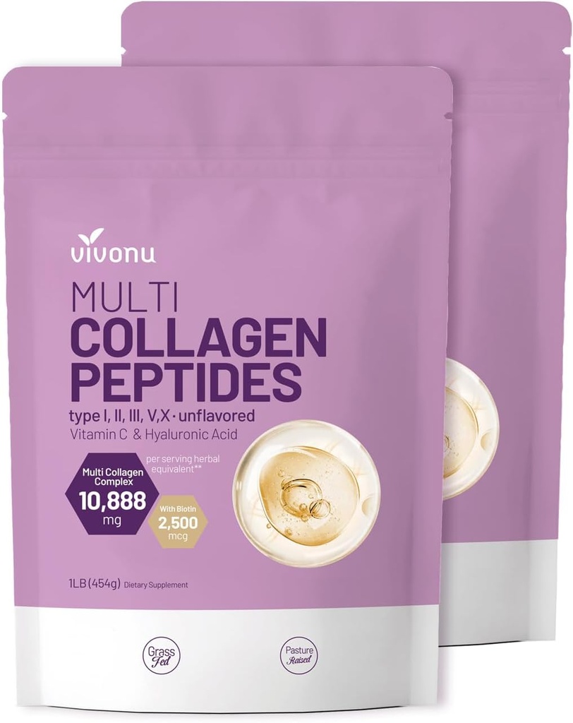 VivoNu Multicollagen Peptides Powder, 16 Oz Hydrolyzed Protein Peptides 