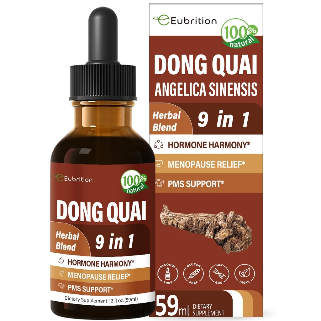 Dong Quai Liquid Supplement for Women, Angelica Sinensis Root Extract Tinture Support Menopauza & PMS Relief, Hot Flash, Herbal Blend Drops with Red Clover Fenugreek. 2oz