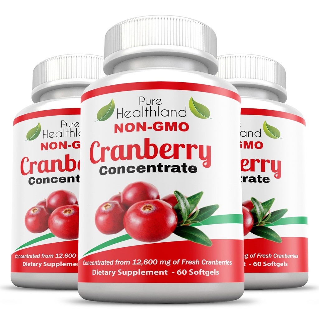 Non-GMO Cranberry Concentrated from 12,600mg - Triple Strength Softgels - Ľahko prehltnúť tabletky pre mužov a ženy, 3 fľaše