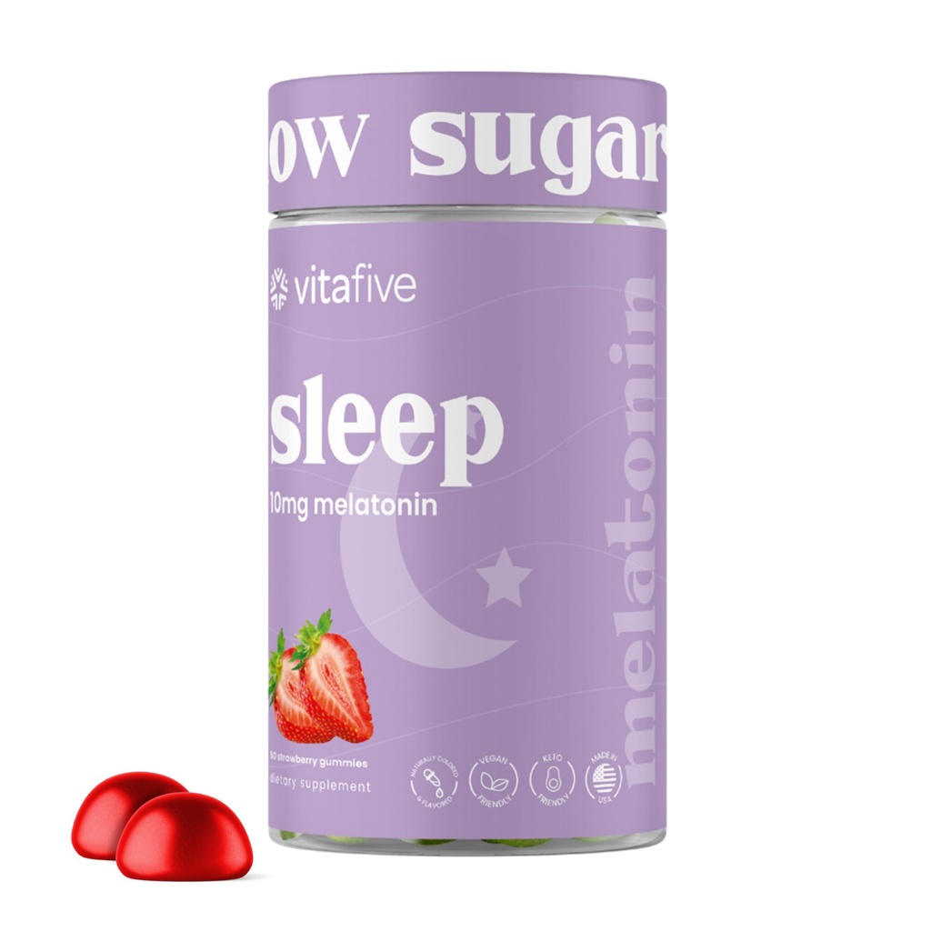vitapäť extra sila melatonínové guličky, 10 mg melatonínu, spánková pomoc pre dospelých, nízky cukor, vegan, lepidlo bez melatonínu doplnok (50 Ct)