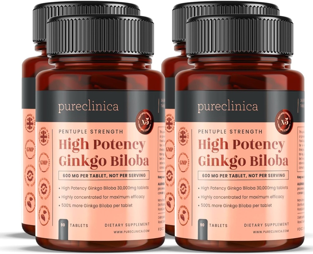 pureclinica High Potency Ginkgo Biloba 30 000 mg x 360 tabliet (4 fľaše po 90) - 12 mesiacov Ponuka - 5 krát Sila konkurenčných produktov