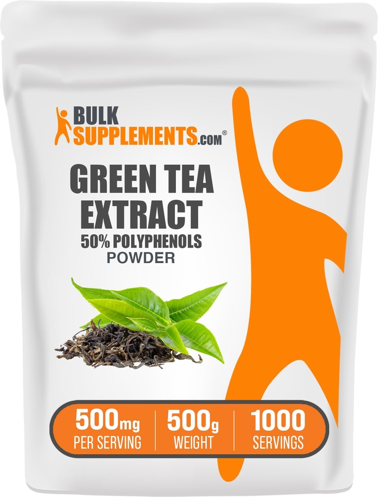 BulkSupplements.comgreen čaj extrakt prášok - 50% Polyfenoly Doplnky, EGCG Doplnky - bez lepidla, 500mg na porciu, 500g (1,1 lbs) (Pack of 1)
