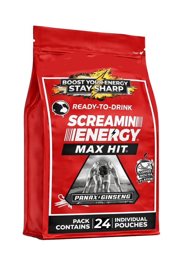 Screamin Energy Max Hit - Energy Shots Extra Strength with Ginseng & Caffeine - 100% B-1, B-2, B-3, B-6, B-7 and B12 Coffee Mocha, 24 Gróf
