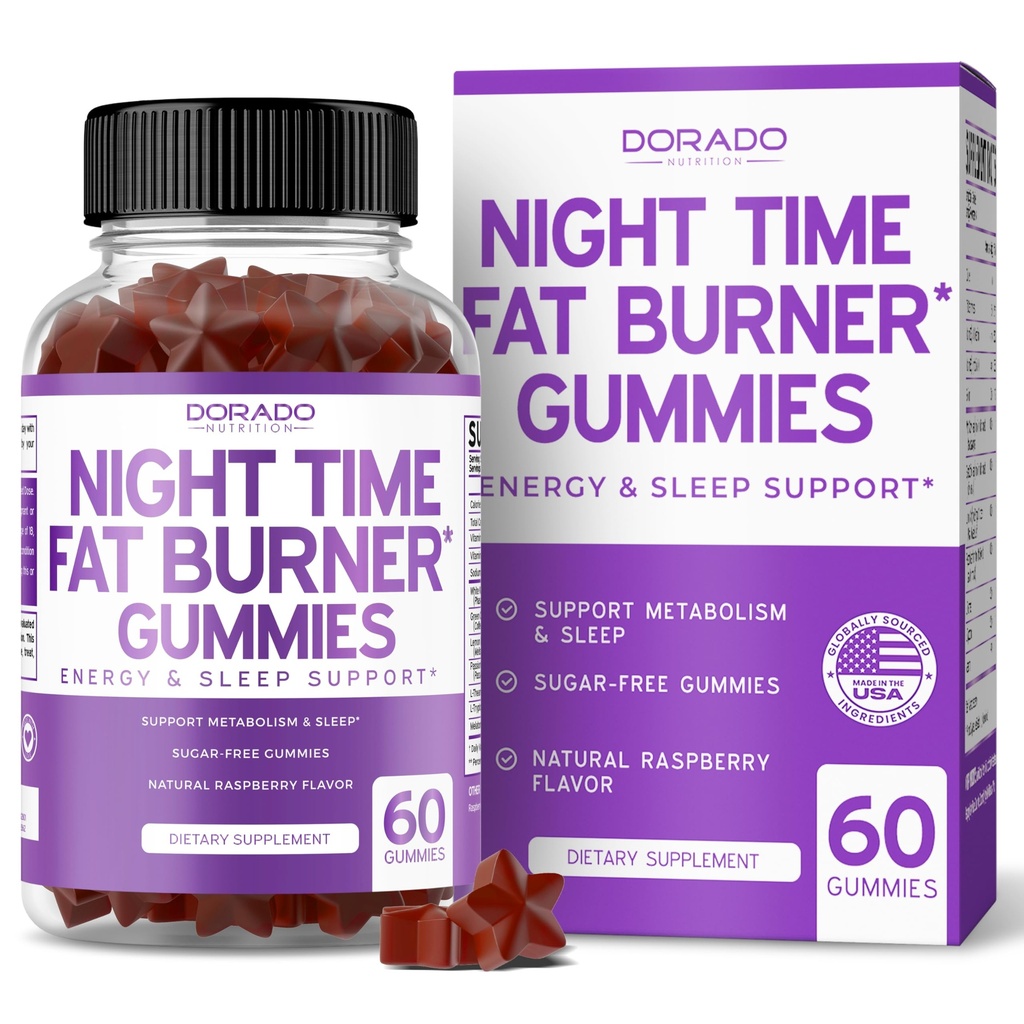 Nočný čas spaľovač tukov Gumies (60 Počet) Chudnutie a metabolizmus - bez cukru - Delicious Malinová Ochutené Melatonin doplnok Gumies - Vegan Safe - Tretia strana testované - Made in USA
