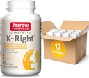 Jarrow Formulates K-Right - Vitamín K-Complex (K1, MK-4, MK-7, D3) - 60 Servisné služby (Softgels) - Dietary Supplement for Bone & Cardiovaskulárne Health Support - Vitamín K2 MK-7 - bez lepidla, balenie 12 ks