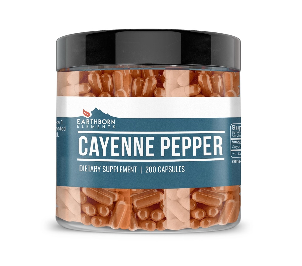 Pozemné prvky Cayenne Pepper 200 kapsuly, čisté a nezriedené, žiadne doplnkové látky