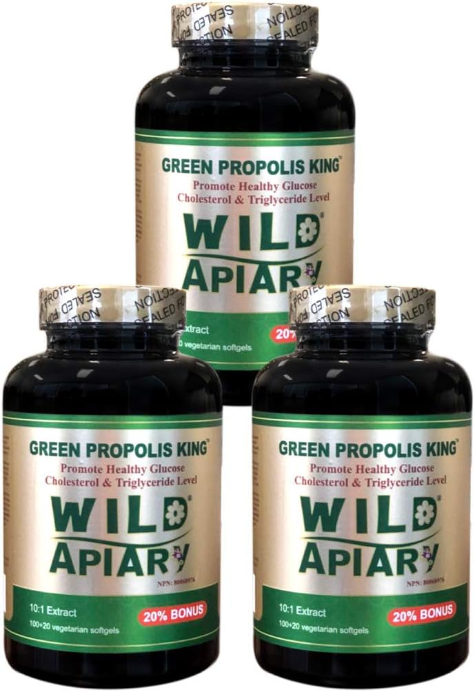 Generic 3 fľaše voľne žijúcich včelín brazílsky zelená včela Propolis King Zeleninové Softgels (120 caps)-Nealkoholický, bez voskov, bez cukru,