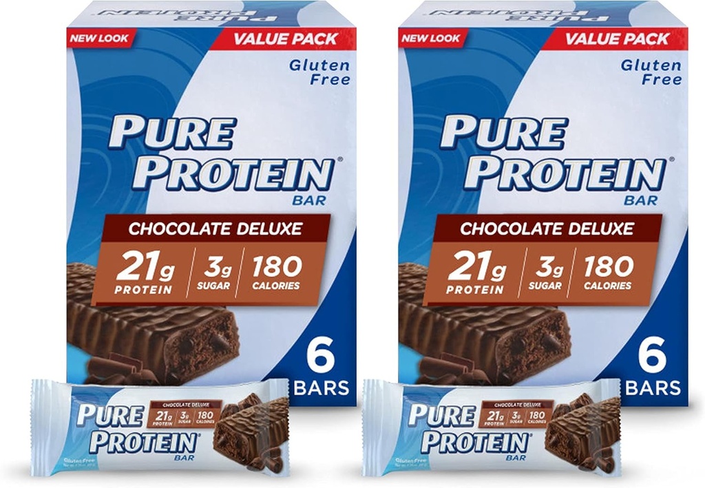 Čisté proteínové tyčinky, vysoký obsah bielkovín, výživné nánosy na podporu energie, nízky cukor, bezlepok, čokoládové deluxe, 6 grófov (pack of 2)