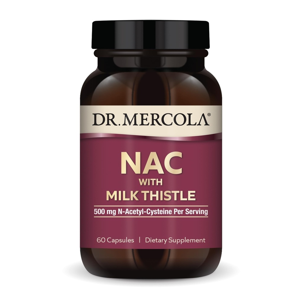 Dr. Mercola NAC s mliečnym perom - s antioxidantmi - podporuje normálne detoxikačné procesy - 500 mg N-acetyl-Cysteine per Serving - non-GMO, bez lepidla a sóje - 60 kapsúl (30 dávok)