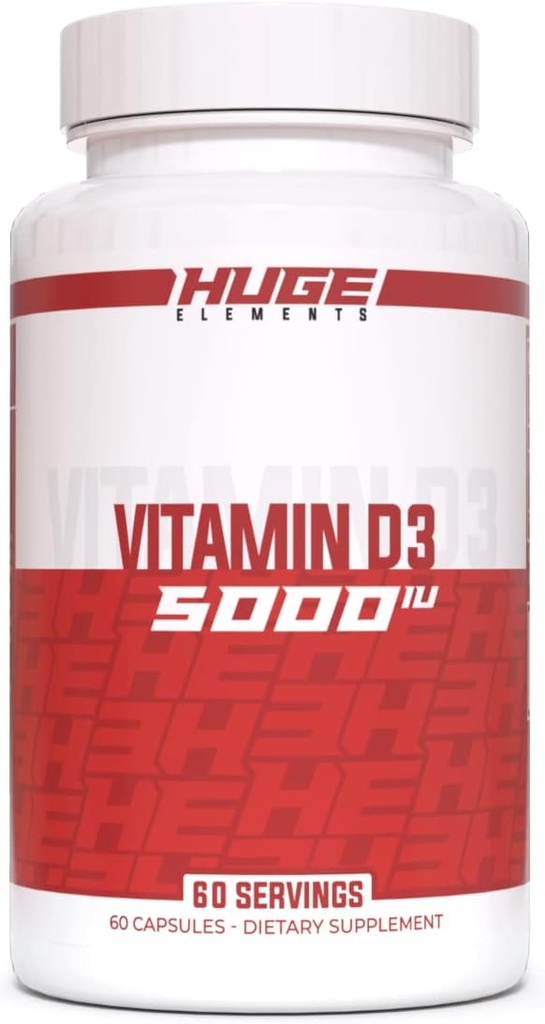 Obrovské doplnky vitamínu D3, 5000 IU (125mcg) na obsluhu, non-GMO, bez lepidla, bez sóje - podporuje imunitný systém, zdravie kostí a náladu (60 kapsúl)