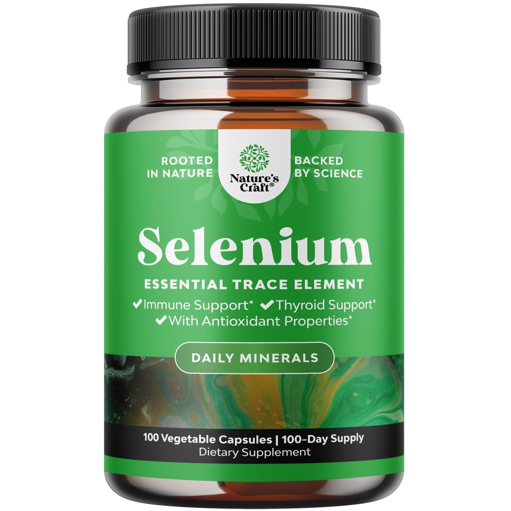 Kvasinky bez selénu 200mcg kapsule - vysoká potencie selén doplnok pre Imunita antioxidant a podporu štítnej žľazy Essential Trace Mineral - Vegan non-GMO lepidlo zadarmo & vyrobený v USA - 100 Počet
