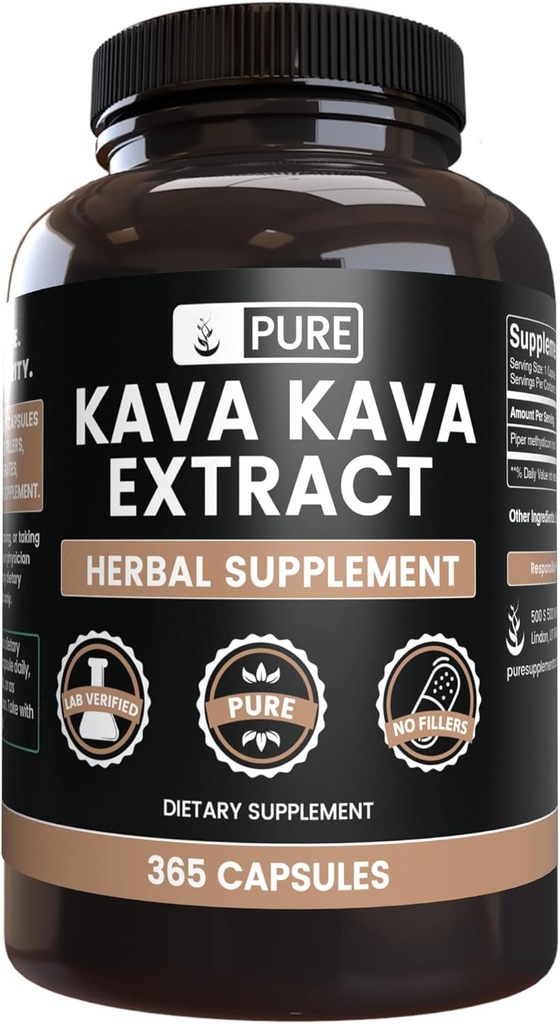PURE ORIGINÁL SUROVINY Kava Kava (365 kapsúl) Žiadne horčík alebo ryžové výplne, vždy čisté, Lab Overené