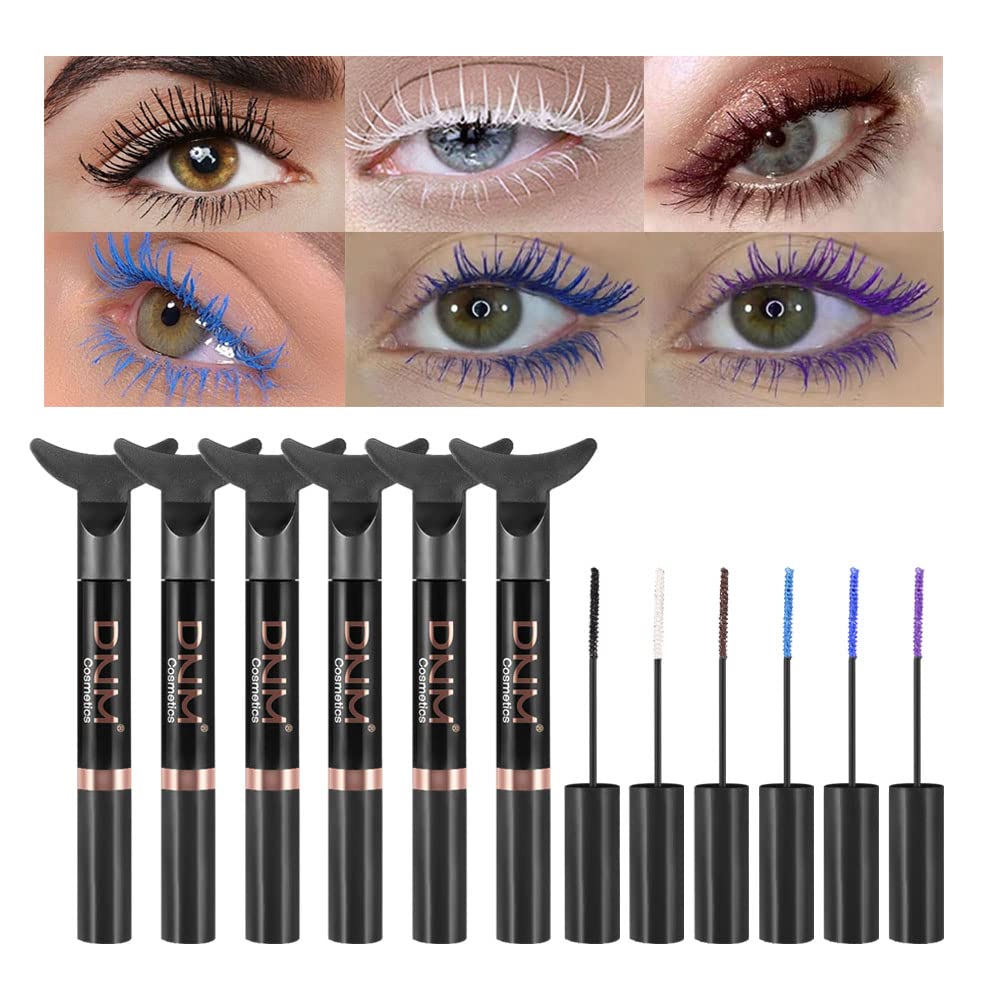 DNM farebné riasy, morská panna farebná riasa nepremokavá,6Pcs/Set,čierna,biela,modrá,Purple,BrownCharming Dlhotrvácna Cruelty Free & Vegan Volightning Maskara pre ženy Očný make-up