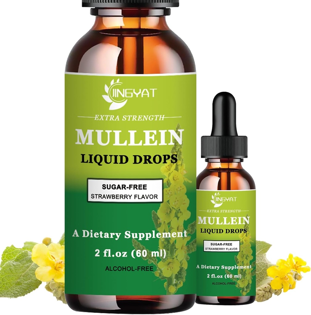 Extra sila 2,000mg Mullein kvapky pre Pľúca, Mullein Leaf Extract Supplement, alkohol bez, vysoká absorpcia, Výkonný a prírodné Vegan Mullein Liquid kvapky pre Pľúcne čistenie, Imunitná podpora