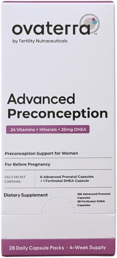 Ovaterra Advanced Preconception Vitamíny pre ženy s DHEA 25mg, Cholín 550 mg, folát (metylfolát) 1,010 mcg, Omega-3 DHA & EPA 196 Kapsule - 28 dní