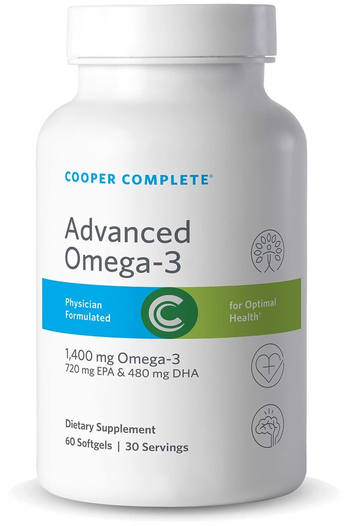 Cooper Complete - Advanced Omega 3 - Fish Oil Supplement, Concentrated EPA + DHA Omega-3 Mastné kyseliny 1400 mg - 60 Softgels na fľašu. Balenie po 4 kusoch