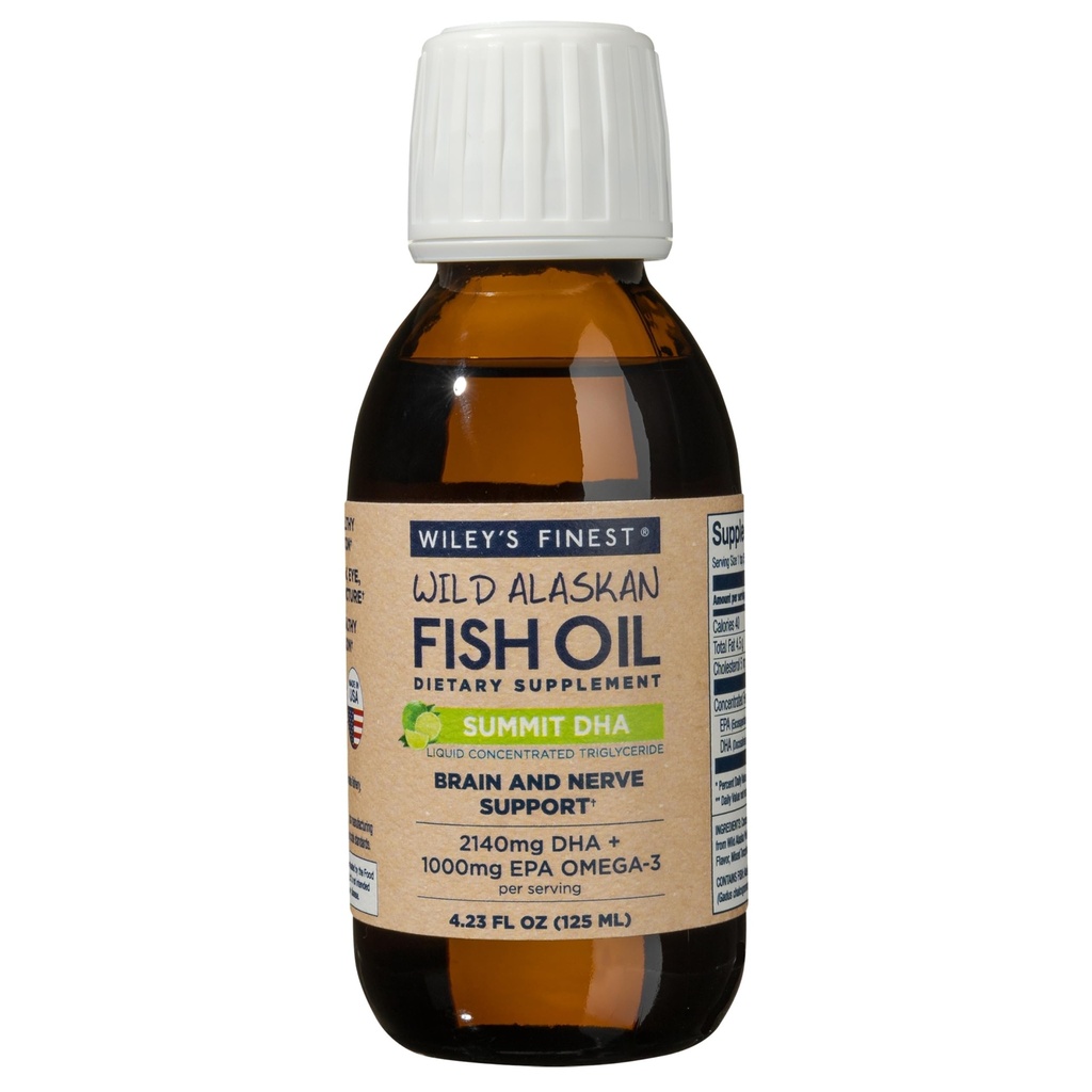 Wiley's Finest Wild Aljašský rybí olej Summit DHA Liquid - 2140mg DHA a 460mg EPA Omega-3s - Citrus Ochutený tekutý doplnok - 4.23 Oz (25 Servings)