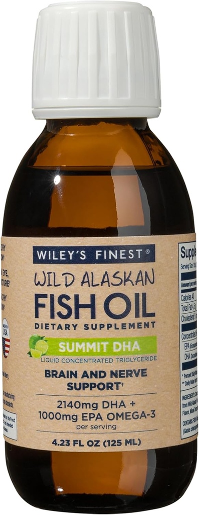 Wiley's Finest Wild Alaskan Fish Oil Summit DHA Liquid - 2140mg of DHA and 460mg of EPA Omega-3s - Citrus Flavored Liquid Supplement - 4.23 Oz (25 Servings)
