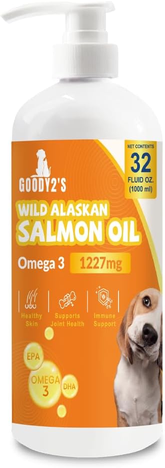 Aljašský lososový olej pre psy a mačky - Omega 3 EPA Rybí olej DHA pre zdravú pleť a kožu, Joint & Bone Support, Alergická úľava, & Zápal Defense - 32oz Všetky prírodné kvapaliny doplnok